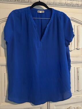 Pleione Split V-Neck Blouse in Cobalt Blue